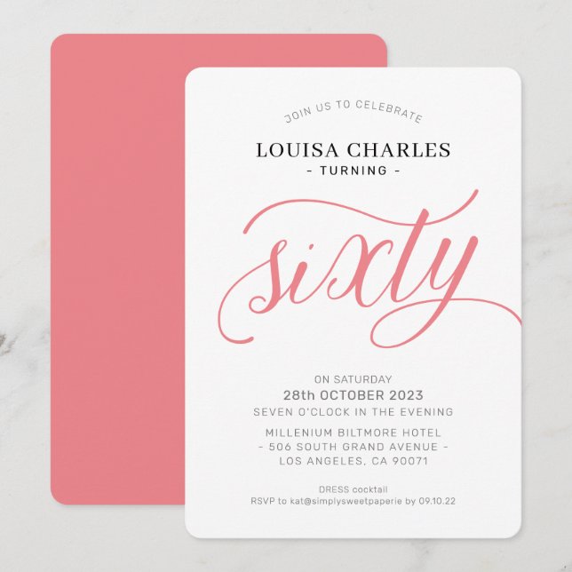 SJÄTTE elegantens födelsedagsskript för chic av mo Inbjudningar (Fram/baksida)
