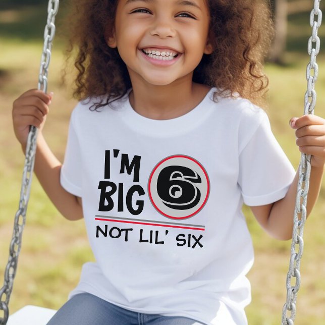 Sjätte födelsedagen: 6, inte sex röda och Grått T Shirt (funny sixth birthday kids white t-shirt)