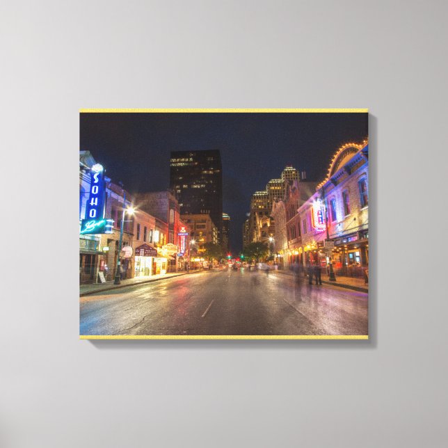 Sjätte gatan i Dusk i Austin, Texas Canvastryck (Framsida)