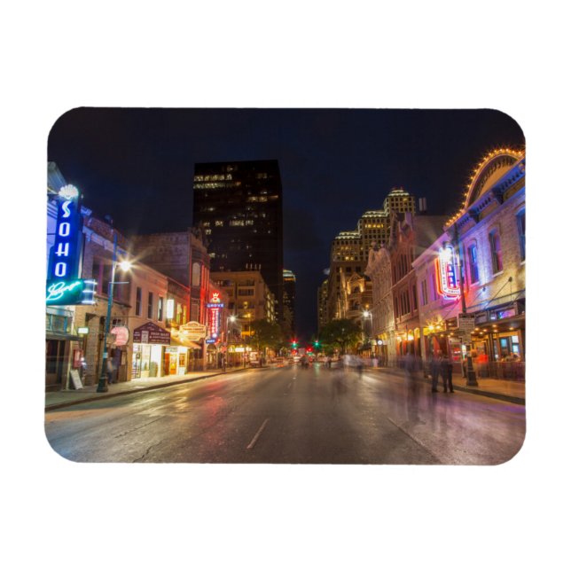 Sjätte gatan i Dusk i Austin, Texas Magnet (Horisontell)