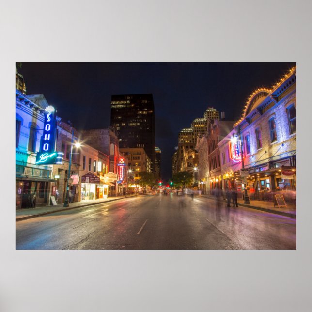 Sjätte gatan i Dusk i Austin, Texas Poster (Framsidan)