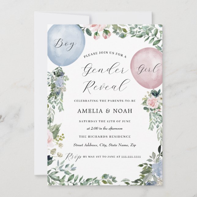 Sjejsare Balloon Gender Reveal-inbjudan Inbjudningar (Framsida)