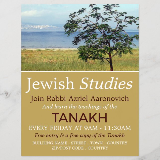 Sjö av Galilee, Israel, judendom, judiska studier Reklamblad (Framsidan)