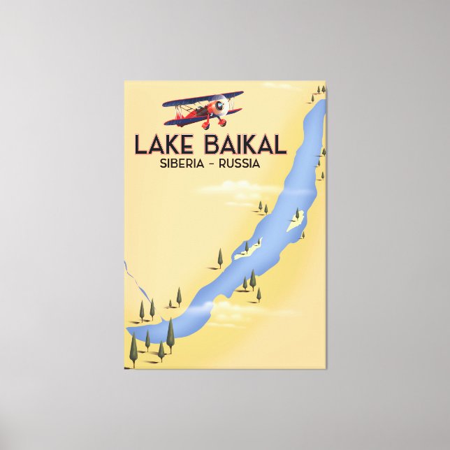 Sjö Baikal Sibiia Rysk reseaffisch Karta Canvastryck (Framsida)