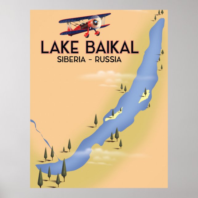 Sjö Baikal Sibiia Rysk reseaffisch Karta Poster (Framsidan)