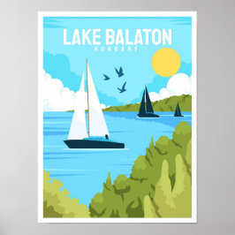 Sjö Balaton Hungary Vintage resor Illustration Poster