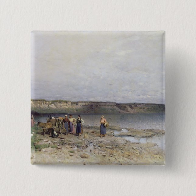 Sjö Balaton med kusten av Akarattya, 1885 Knapp (Framsida)