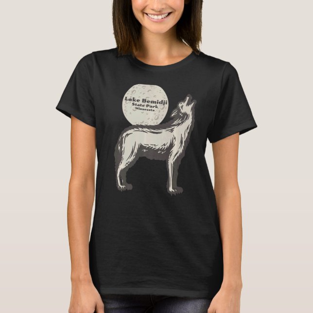 Sjö Bemidji State Park Minnesota MN Varg Måne Vac T Shirt (Framsida)