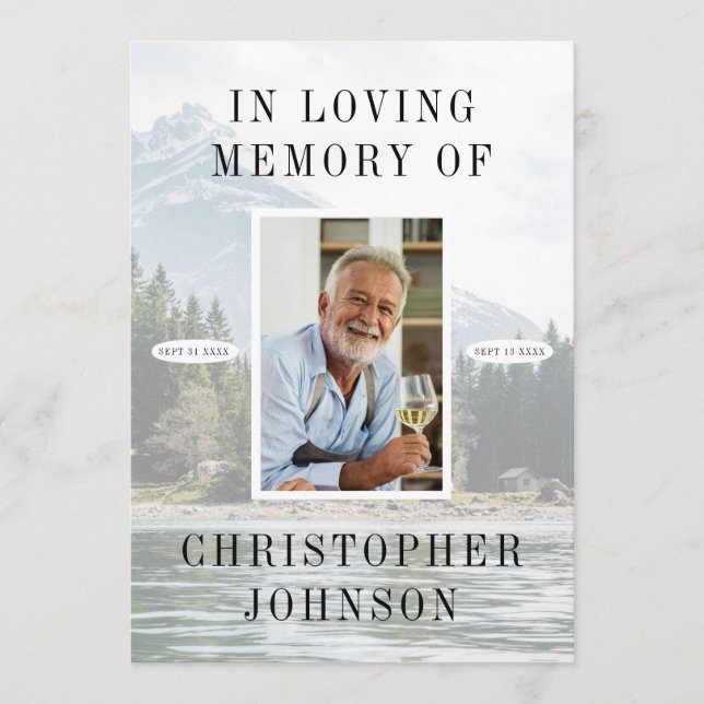 Sjö bergsfoto, tvåsidigt begravningsprogram program (Framsida)