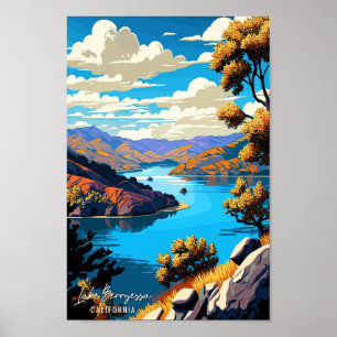 Sjö Berryessa California USA Travel Illustration Poster
