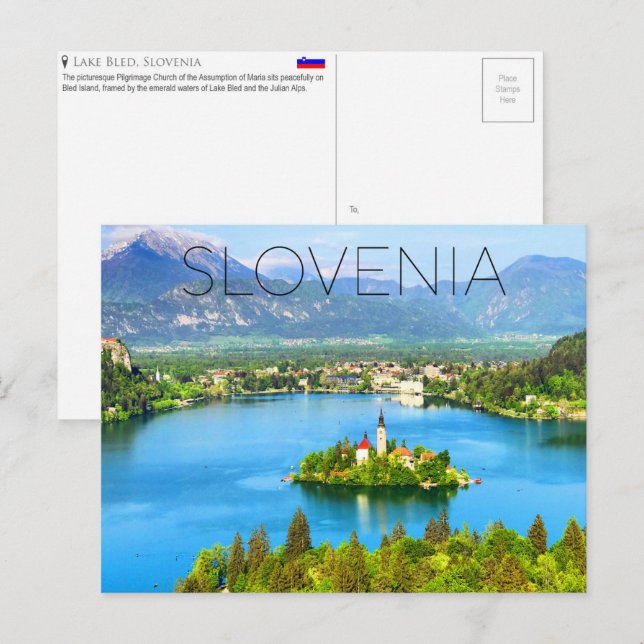 Sjö Bled, Slovenien Res vykort (Fram/baksida)