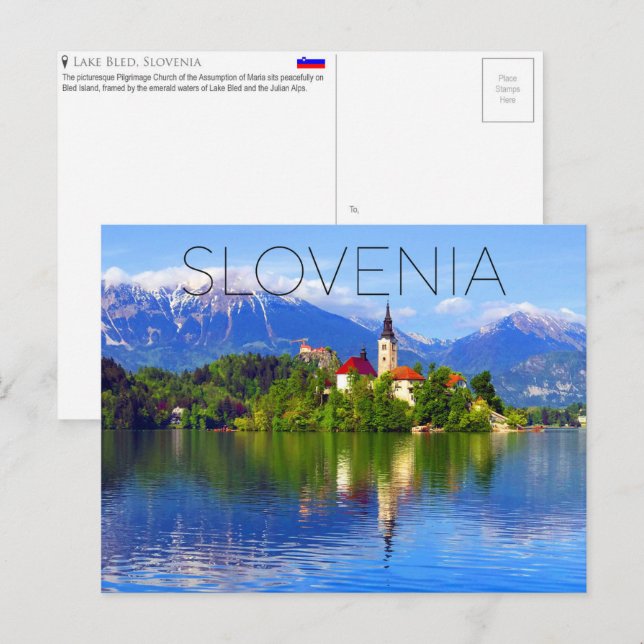 Sjö Bled, Slovenien Resebrevkort Vykort (Fram/baksida)