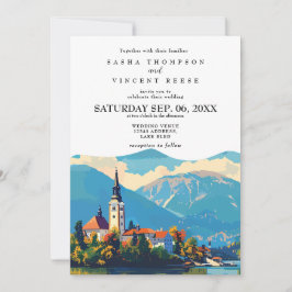 Sjö Bled Sloveniens bröllopsinbjudan Retro Inbjudningar