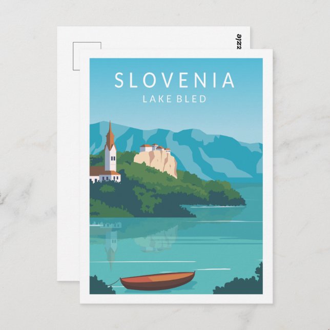 Sjö Bled Slovenska resan Ställe Illustration Vykort (Fram/baksida)