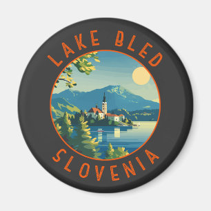 Sjö Bled Slovenska Vintagen Travel Art Magnet