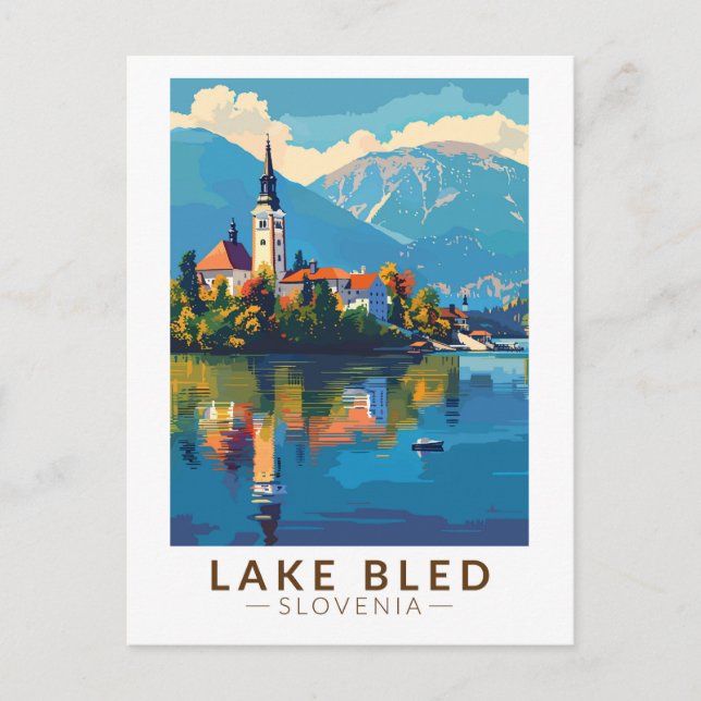 Sjö Bled Slovenska Vintagen Travel Art Vykort (Framsida)