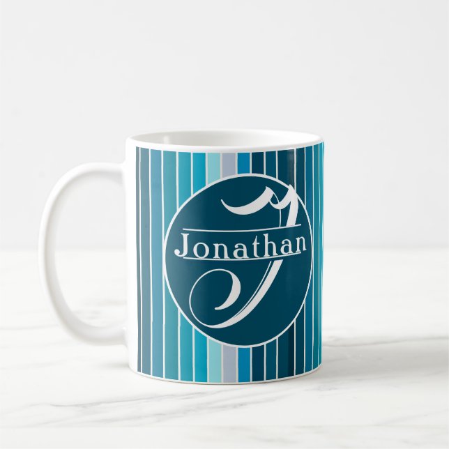 Sjö Blue Rand Navy, Himlar Blue, Aqua Monogrammed Kaffemugg (Vänster)