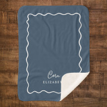 Sjö Blue Vågigt Gräns Monogrammed