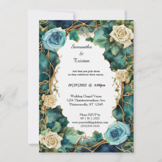 Sjö Blue Watercolor Blommigt Ro Elegant bröllop Inbjudningar