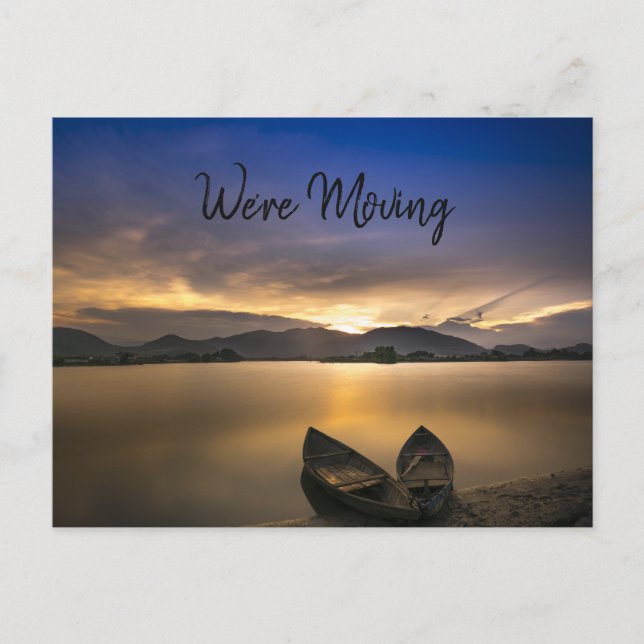 Sjö Boats Mountain Sunset Sten Byte av Adress Meddelande Vykort (Framsida)