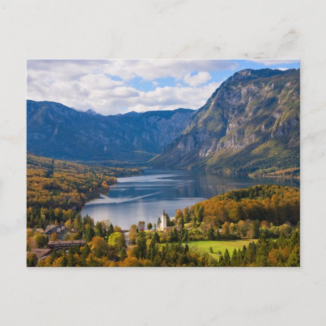 Sjö Bohinj i Slovenien på hösten Vykort (Framsida)