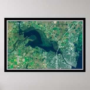 Sjö Butte des Morts Wisconsin Satellite Karta Poster