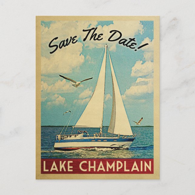 Sjö Chambana Save Date Sailboat Nautical Meddelande Vykort (Framsida)