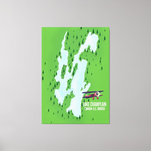 Sjö Chamblank USA Kanada Karta poster Canvastryck (Framsida)