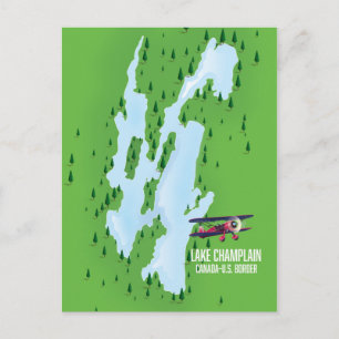 Sjö Chamblank USA Kanada Karta poster Vykort