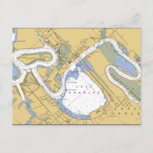 Sjö Charles, Louisiana Harbour Chart Postcard Vykort