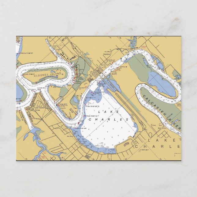 Sjö Charles, Louisiana Harbour Chart Postcard Vykort (Framsida)