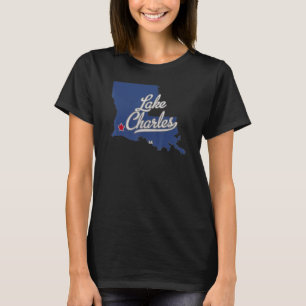 Sjö Charles Louisiana LA Karta T Shirt