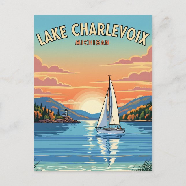 Sjö Charlevoix Michigan Travel Vykort (Framsida)