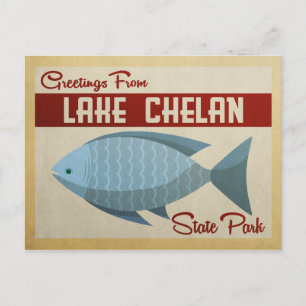 Sjö Chelan vykort statliga park fisk vintage