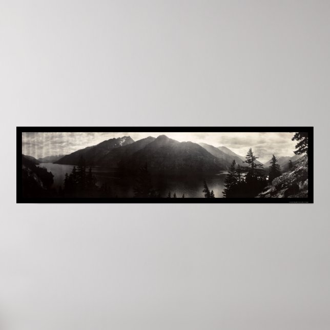Sjö Chelan, WA Cascade Mountains Photo 1908 Poster (Framsidan)