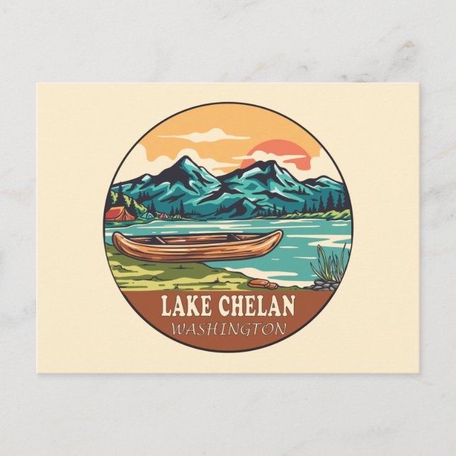 Sjö Chelan Washington Boating Fishing Emblem Vykort (Framsida)