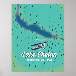 Sjö Chelan Washington karta Poster