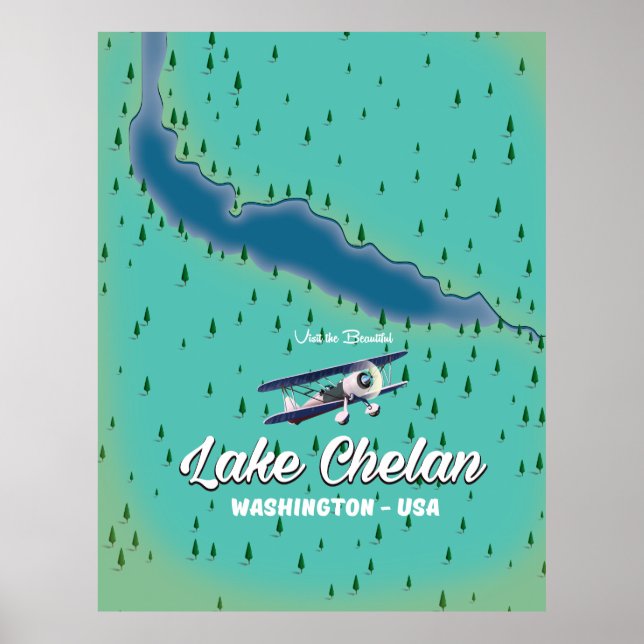 Sjö Chelan Washington karta Poster (Framsidan)