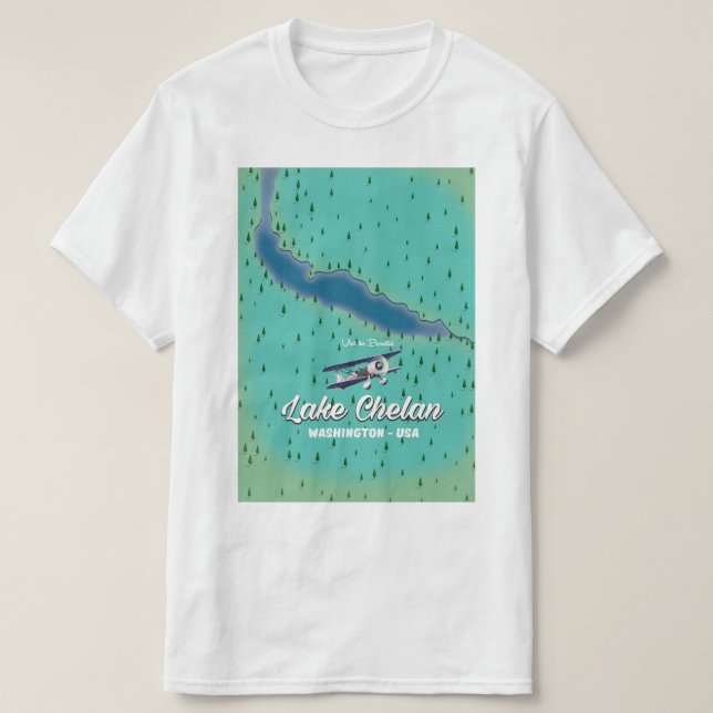 Sjö Chelan Washington karta T Shirt (Design framsida)