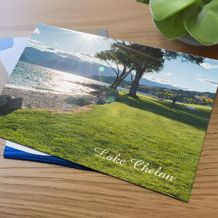 Sjö Chelan Washington State Sunshine Travel Photo Vykort