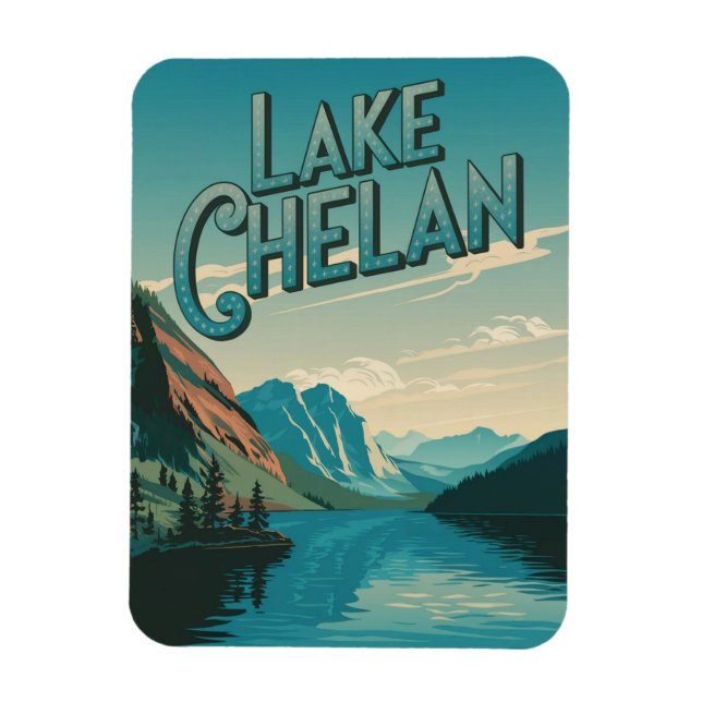 Sjö Chelan Washington Vintage Magnet (Vertikal)