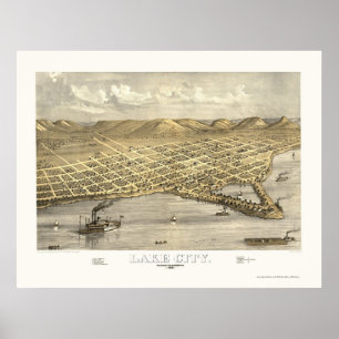 Sjö City, MN Panoramic Karta - 1867 Poster