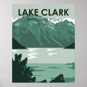 Sjö Clark nationalpark Alaska Vintage Poster