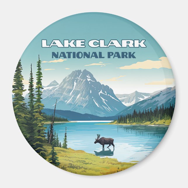 Sjö Clark nationalpark Alaska Vintage resor Magnet (Framsidan)