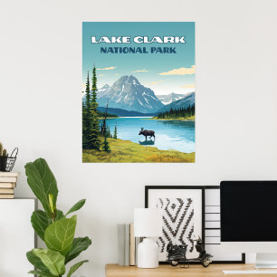Sjö Clark nationalpark Alaska Vintage resor Poster