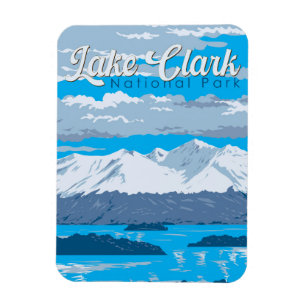 Sjö Clark nationalpark Illustration Travel Art Magnet