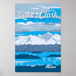 Sjö Clark nationalpark Illustration Travel Art Poster