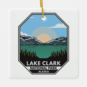 Sjö Clark nationalpark Minimal Retro Emblem Julgransprydnad Keramik
