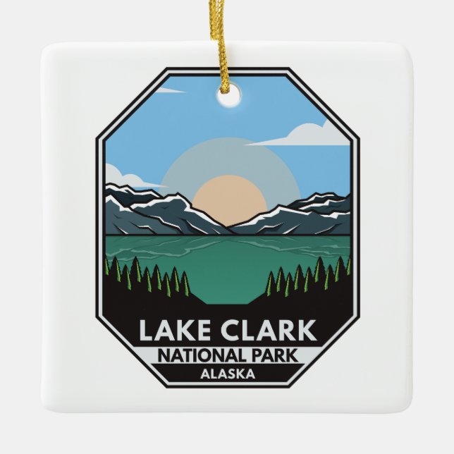 Sjö Clark nationalpark Minimal Retro Emblem Julgransprydnad Keramik (Framsida)