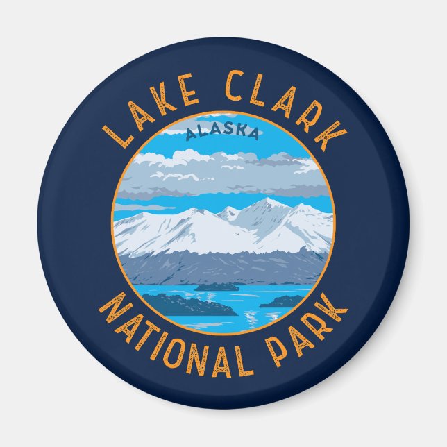 Sjö Clark nationalpark Retro Distress Circle Magnet (Framsidan)